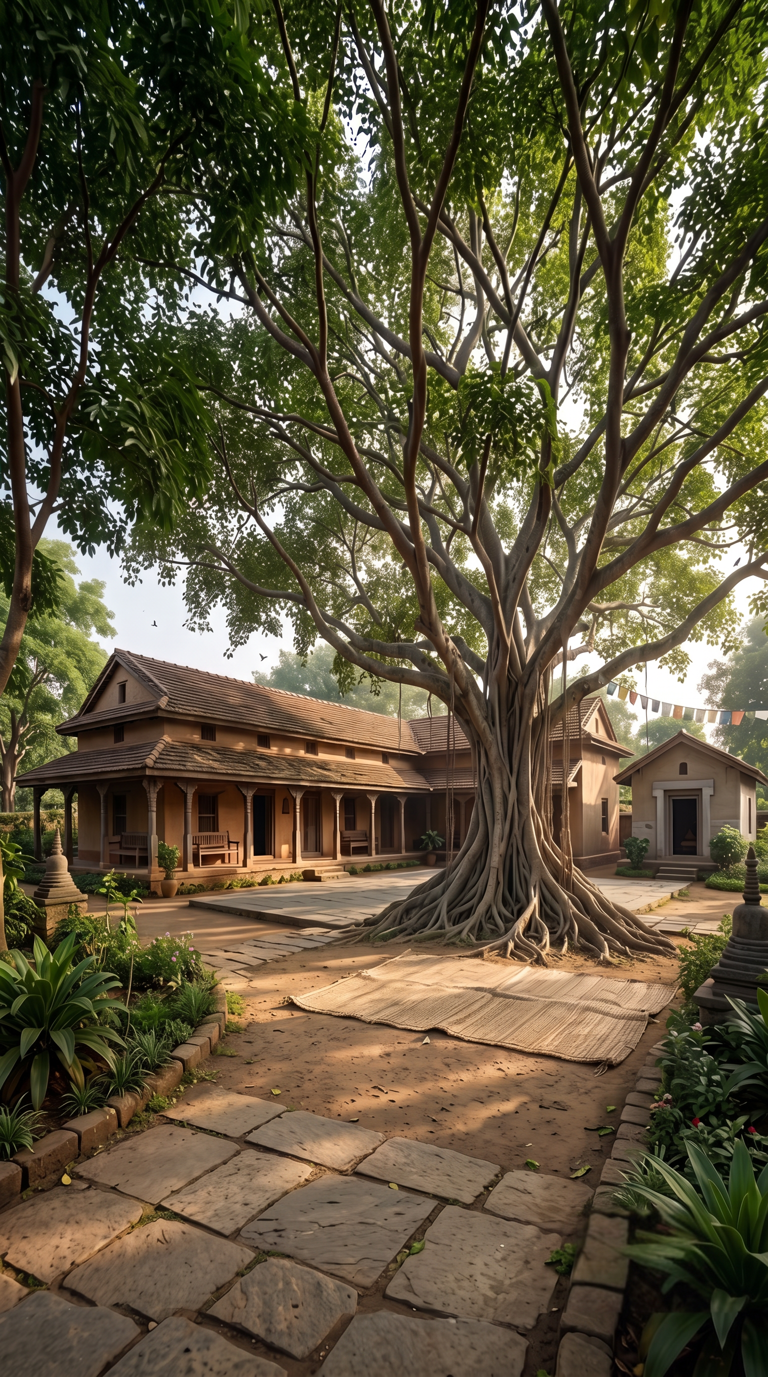 The exterior of a peaceful Buddhist ashram